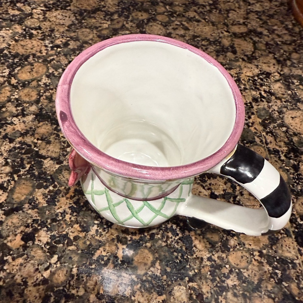 Mackenzie Childs Collectors May Mug Striped Mug with Pink Butterfly - Picture 3 of 4
